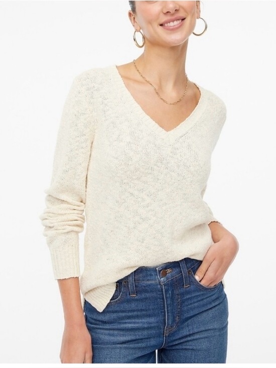 J. Crew Sweaters - J. Crew Sz 2X Cream Oatmeal Slub Cotton Sweater V-Neck Relaxed Fit EUC
